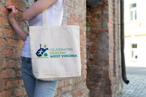 Celebrating Healthy West Virginia logo on canvas tote bag